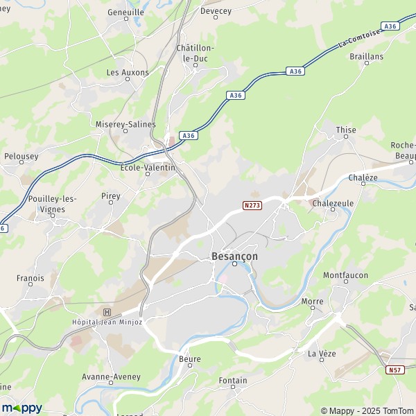 De kaart voor de stad Besançon 25000