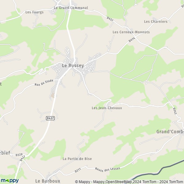 De kaart voor de stad Le Russey 25210