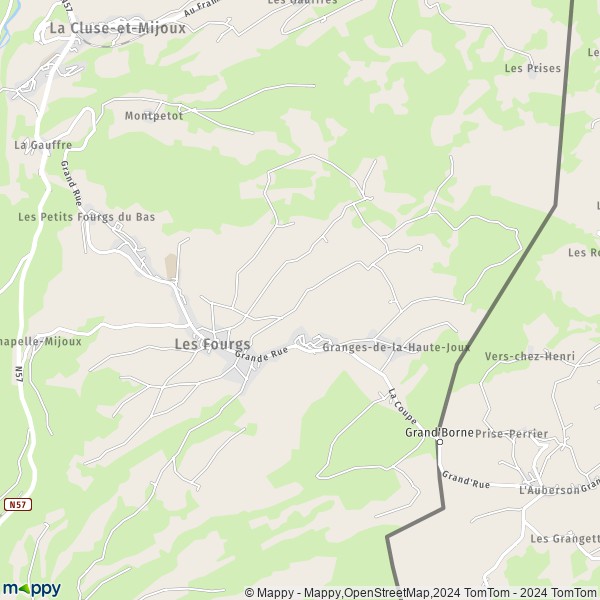 De kaart voor de stad Les Fourgs 25300