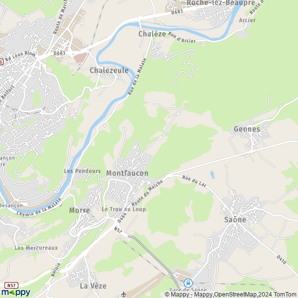 De kaart voor de stad Montfaucon 25660