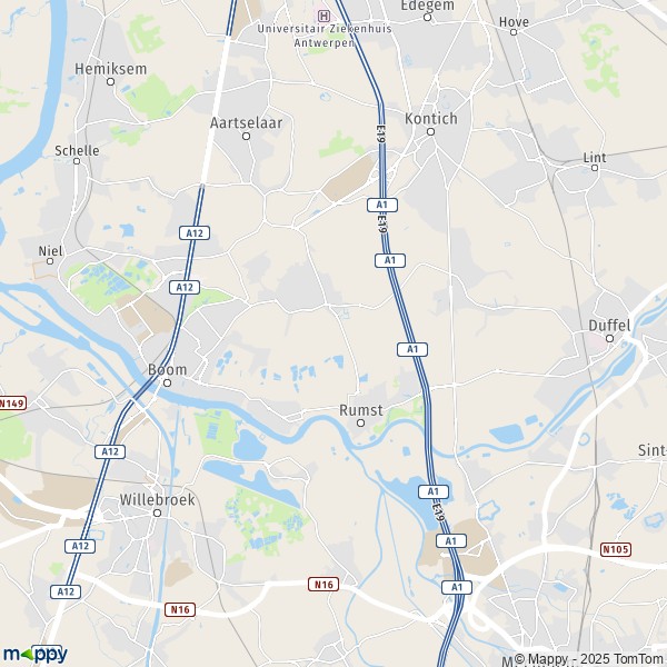 De kaart voor de stad 2570-2845 Rumst