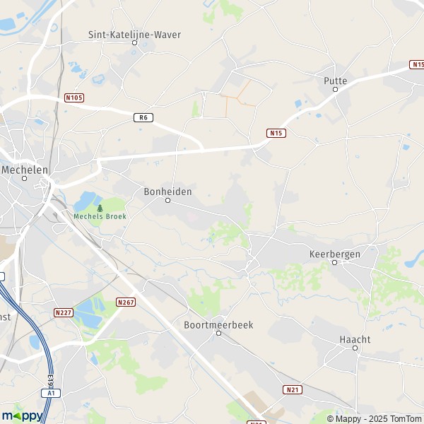 De kaart voor de stad 2580-3140 Bonheiden