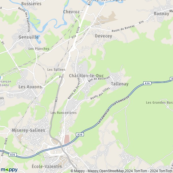 De kaart voor de stad Châtillon-le-Duc 25870