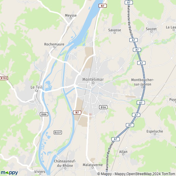 De kaart voor de stad Montélimar 26200