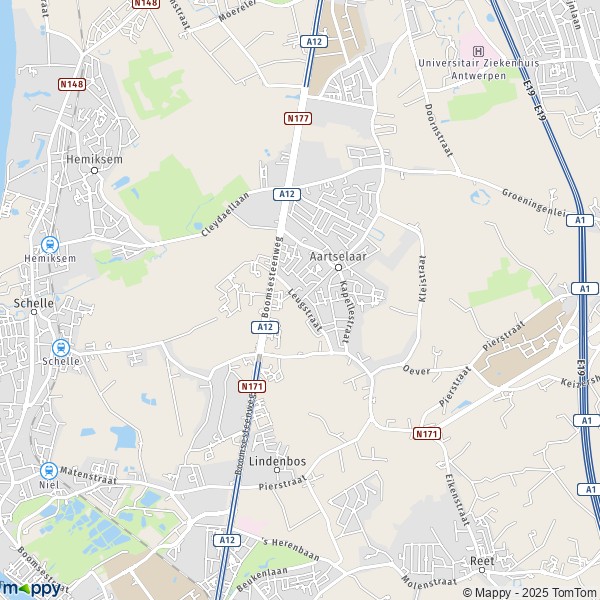 De kaart voor de stad 2630 Aartselaar