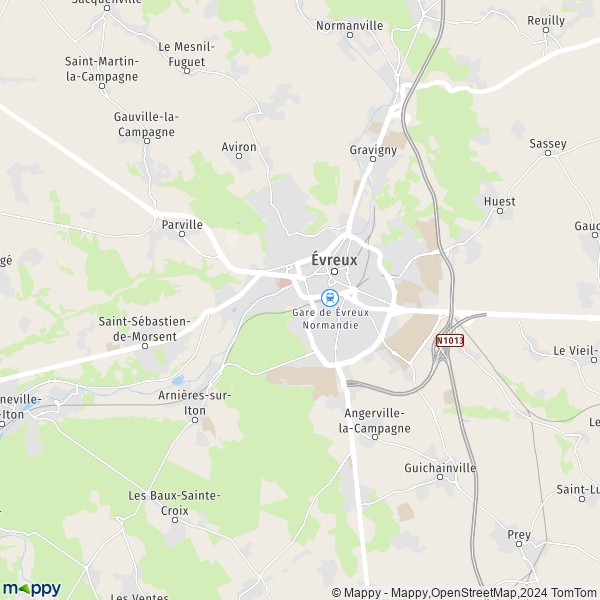 De kaart voor de stad Évreux 27000