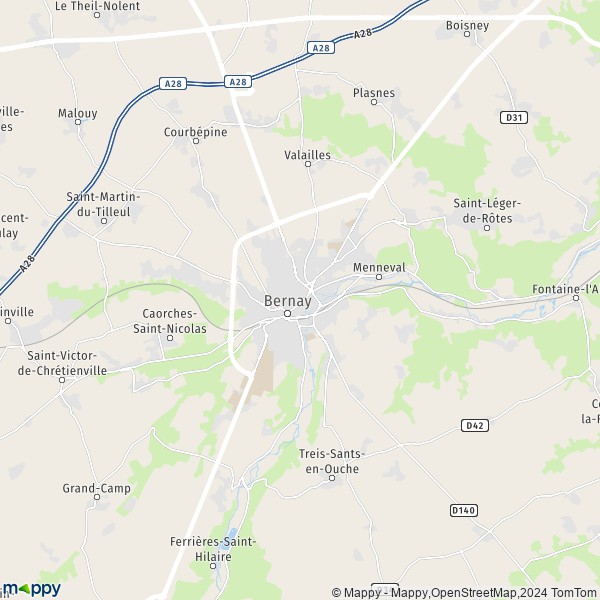 De kaart voor de stad Bernay 27300