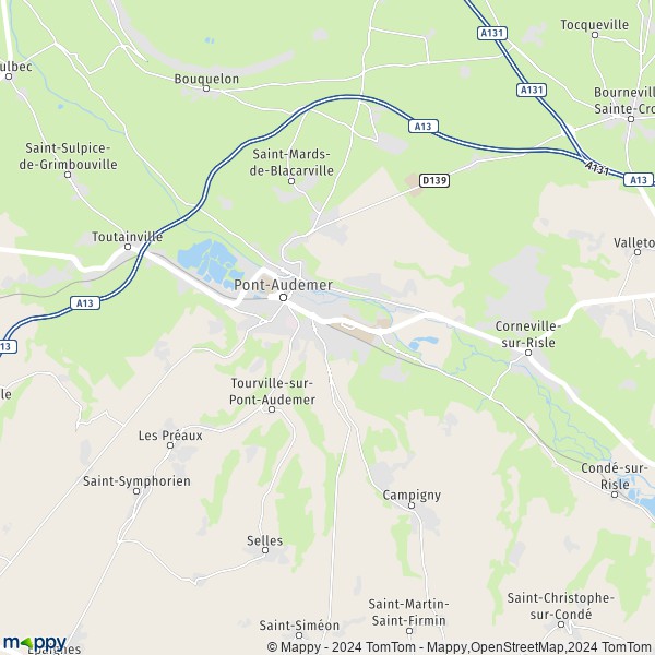 De kaart voor de stad Pont-Audemer 27500