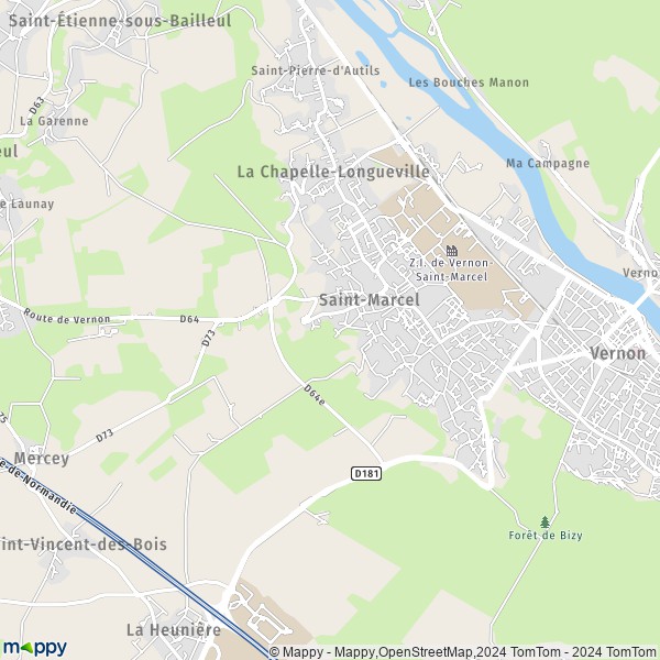 De kaart voor de stad Saint-Marcel 27950