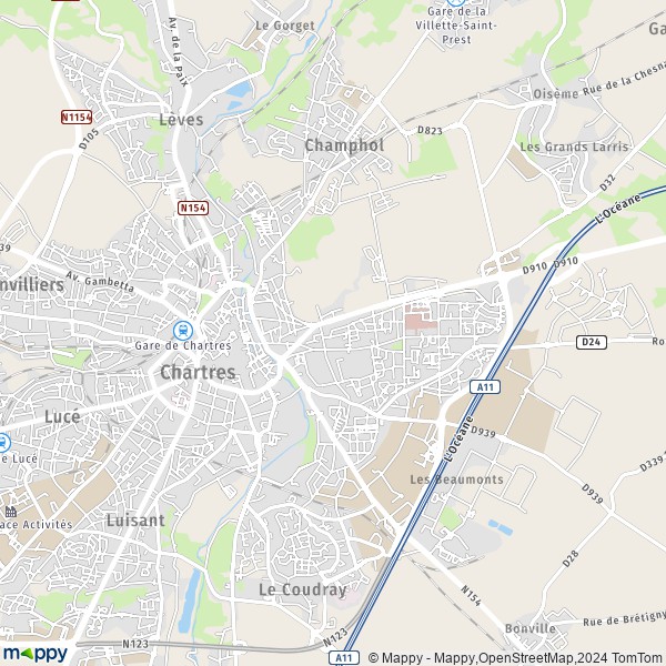 De kaart voor de stad Chartres 28000