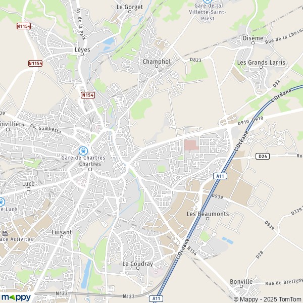 De kaart voor de stad Chartres 28000