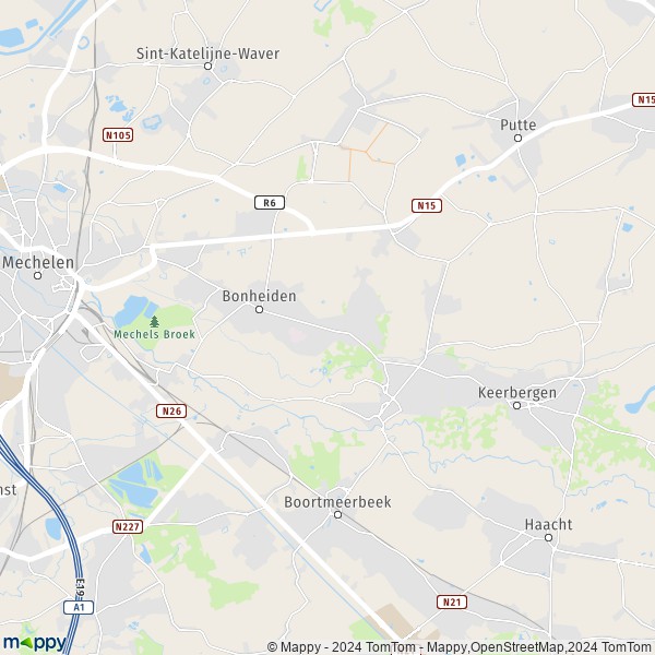 De kaart voor de stad 2820 Bonheiden