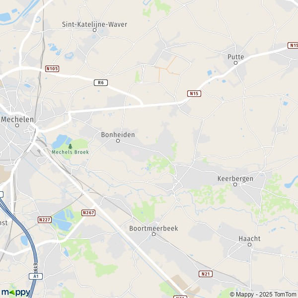 De kaart voor de stad 2820 Bonheiden