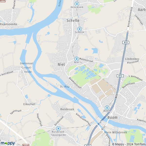De kaart voor de stad 2845 Niel