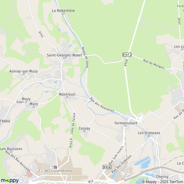De kaart voor de stad Montreuil 28500