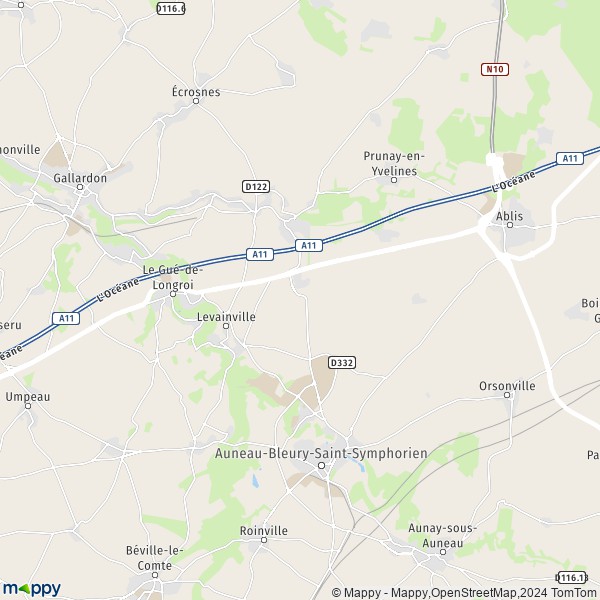 De kaart voor de stad Auneau-Bleury-Saint-Symphorien 28700