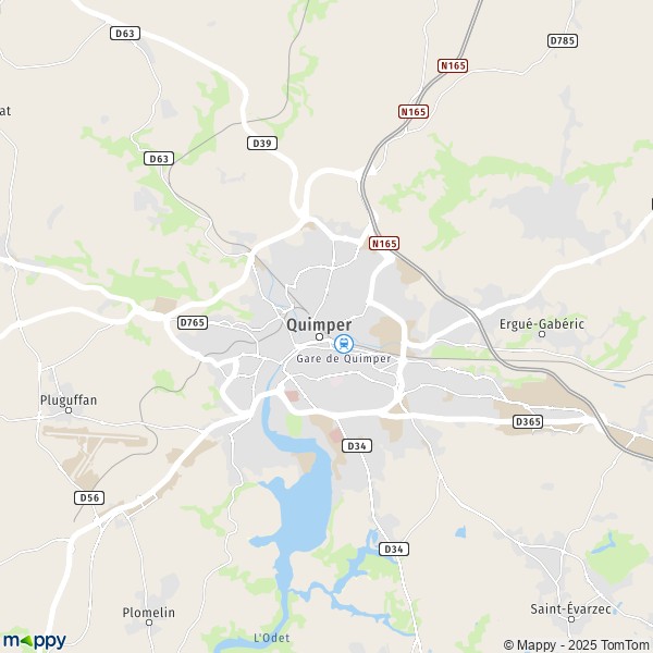 De kaart voor de stad Quimper 29000