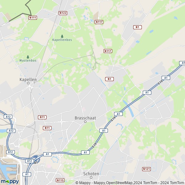 De kaart voor de stad 2930 Brasschaat