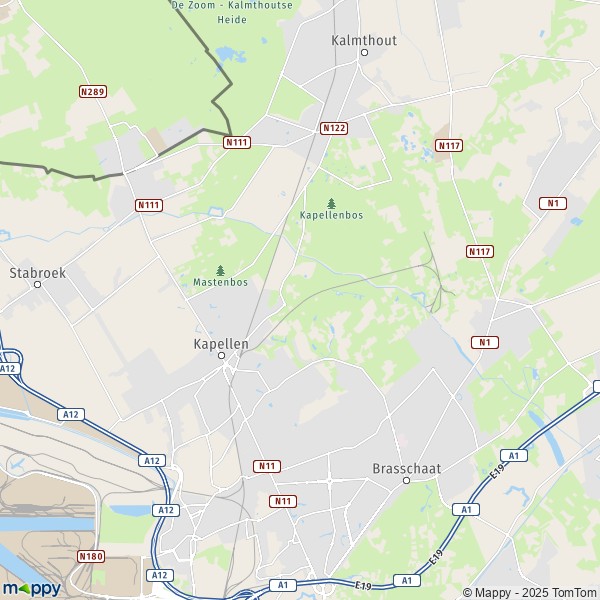 De kaart voor de stad 2950 Kapellen