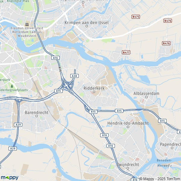 De kaart voor de stad Ridderkerk 2981-2989