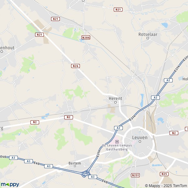 De kaart voor de stad 3000-3150 Herent