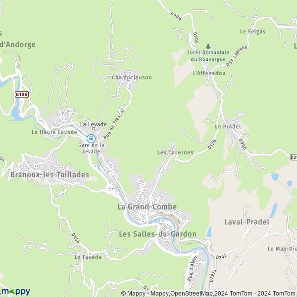 De kaart voor de stad La Grand-Combe 30110