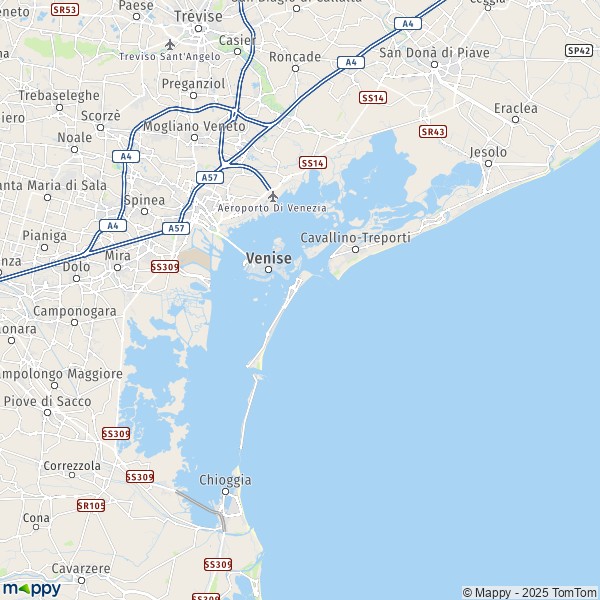 De kaart voor de stad Venetië 30121-30141