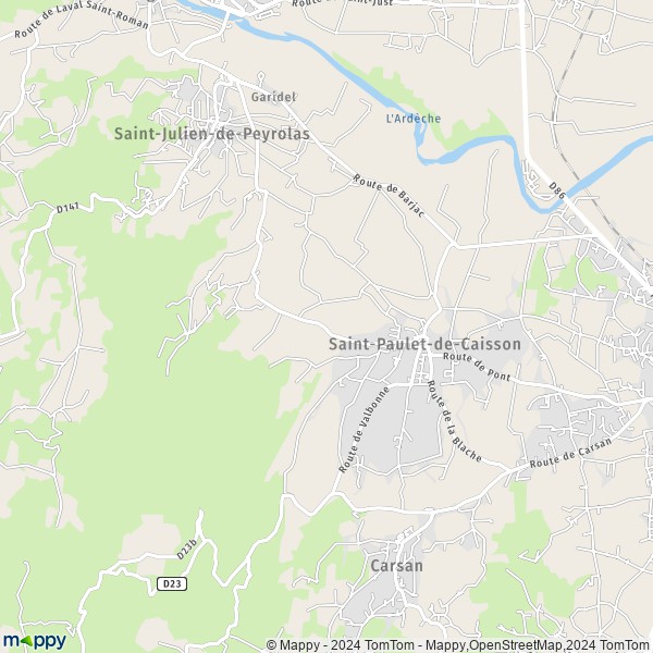 De kaart voor de stad Saint-Paulet-de-Caisson 30130