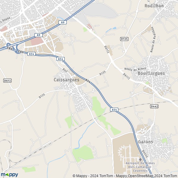 De kaart voor de stad Caissargues 30132