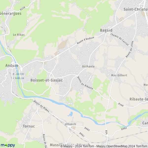 De kaart voor de stad Boisset-et-Gaujac 30140