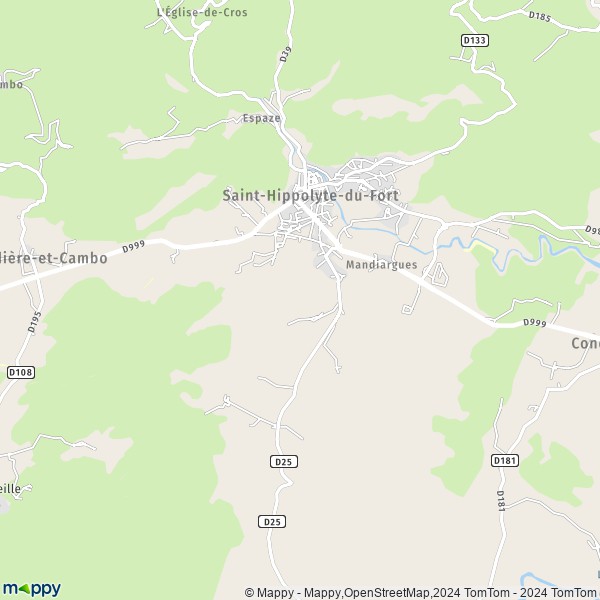 De kaart voor de stad Saint-Hippolyte-du-Fort 30170