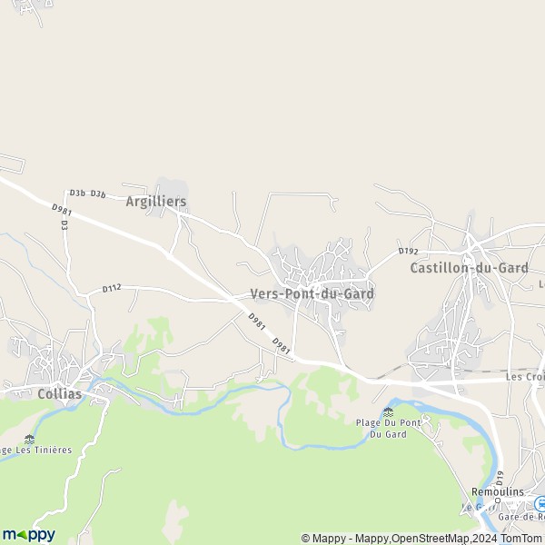 De kaart voor de stad Vers-Pont-du-Gard 30210