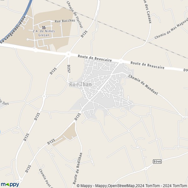 De kaart voor de stad Rodilhan 30230