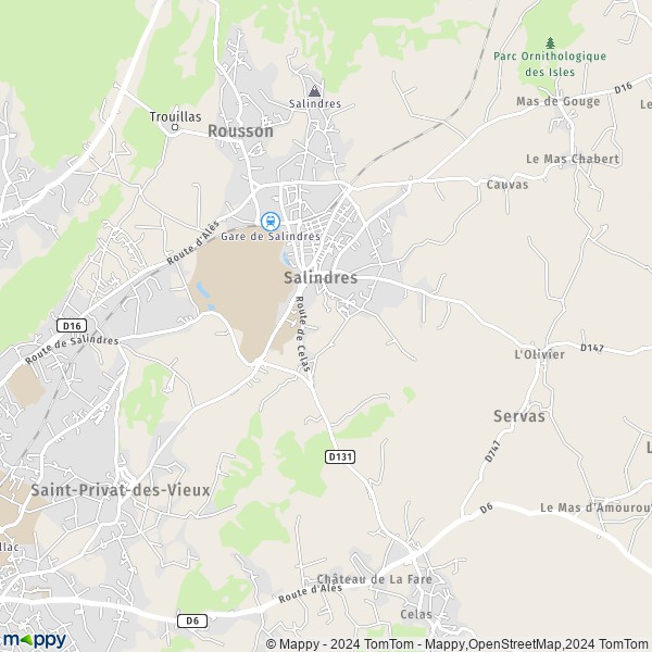 De kaart voor de stad Salindres 30340