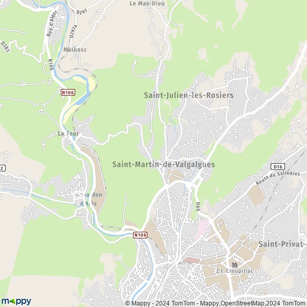 De kaart voor de stad Saint-Martin-de-Valgalgues 30520