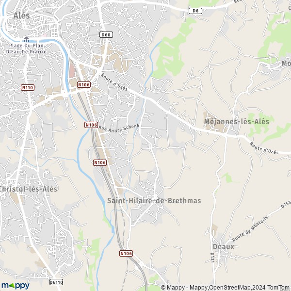 De kaart voor de stad Saint-Hilaire-de-Brethmas 30560