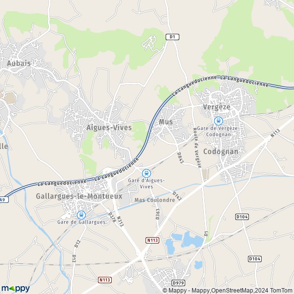 De kaart voor de stad Aigues-Vives 30670