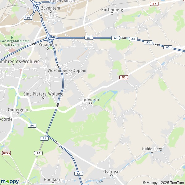 De kaart voor de stad 3080 Tervuren