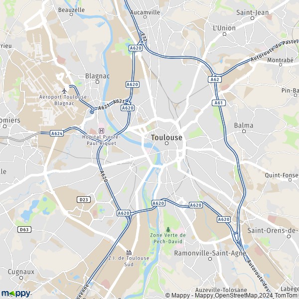 De kaart voor de stad Toulouse 31000-31500