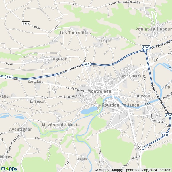De kaart voor de stad Montréjeau 31210