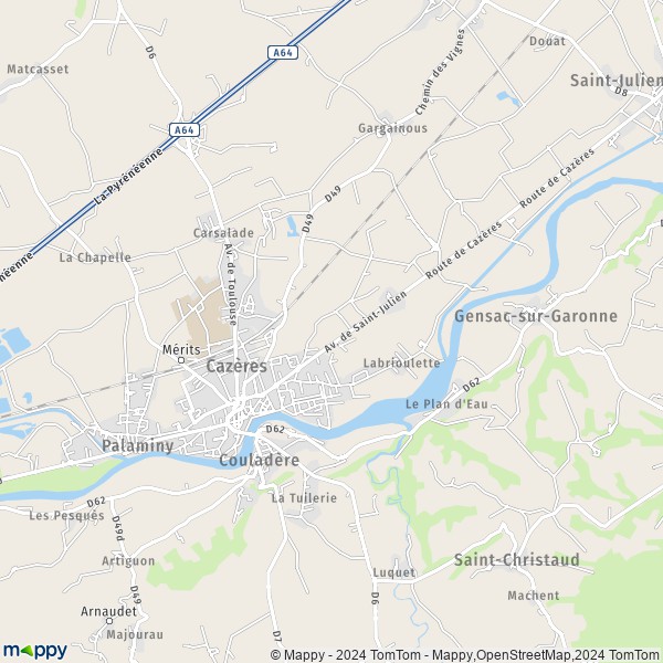 De kaart voor de stad Cazères 31220