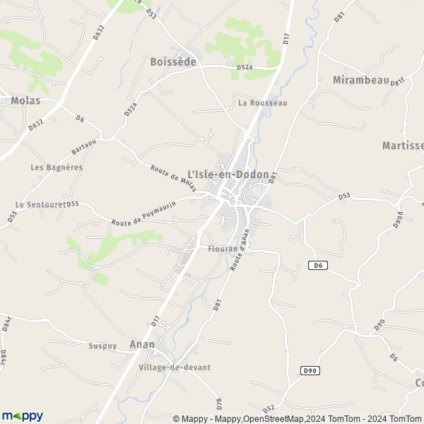 De kaart voor de stad L'Isle-en-Dodon 31230
