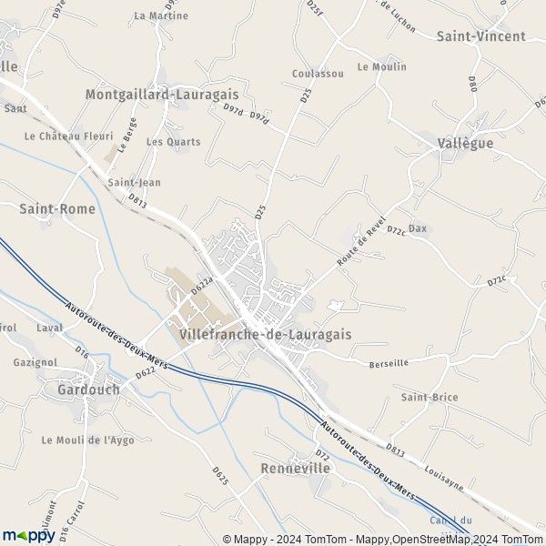De kaart voor de stad Villefranche-de-Lauragais 31290