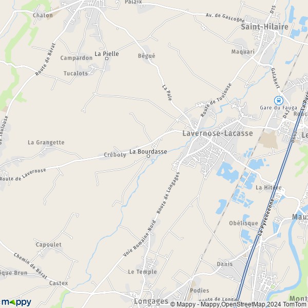 De kaart voor de stad Lavernose-Lacasse 31410