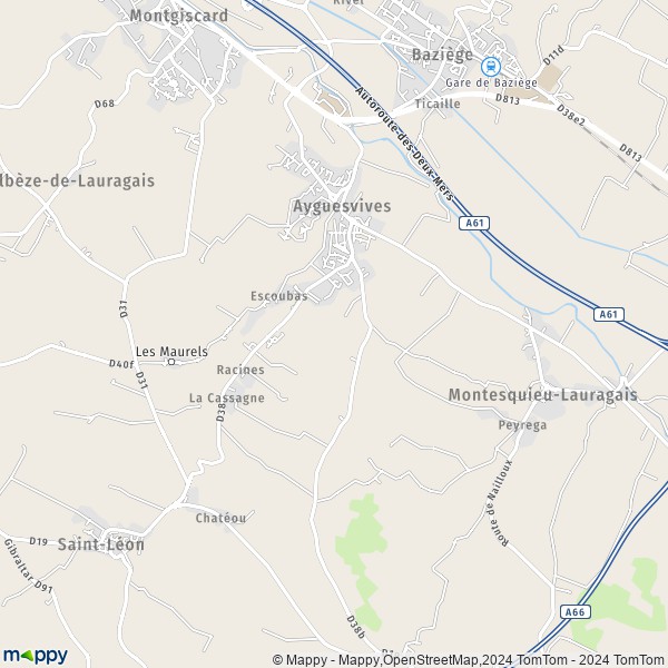 De kaart voor de stad Ayguesvives 31450