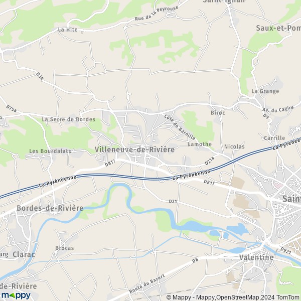 De kaart voor de stad Villeneuve-de-Rivière 31800