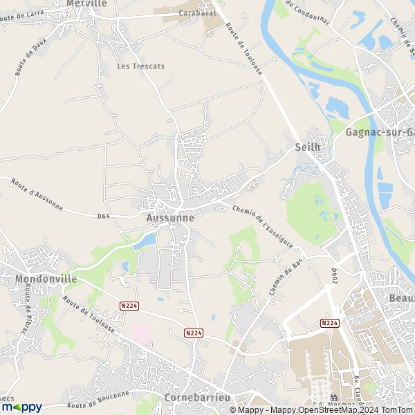 De kaart voor de stad Aussonne 31840