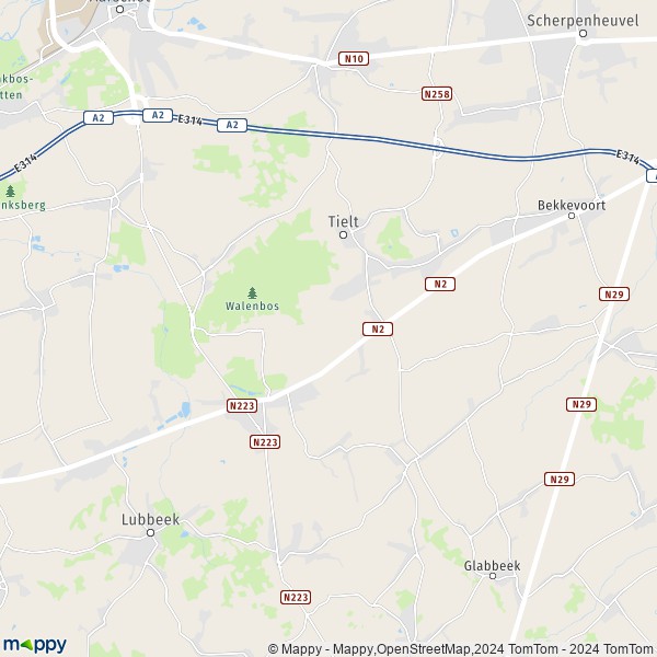 De kaart voor de stad 3202-3461 Tielt-Winge