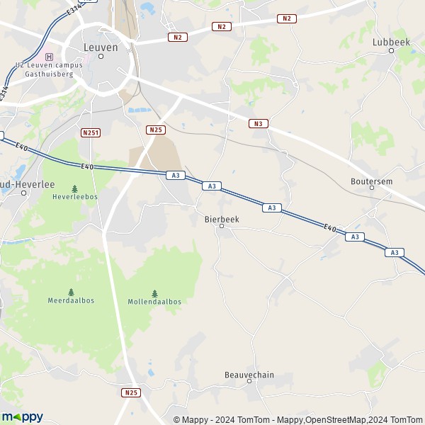 De kaart voor de stad 3212-3360 Bierbeek