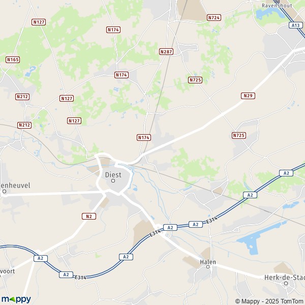 De kaart voor de stad 3270-3294 Diest